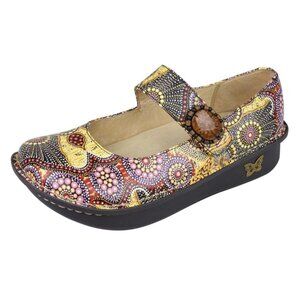 Alegria Paisley Print Mary Jane Shoes Adjustable Strap & Round Button Size 38
